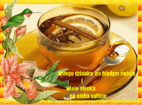 Miłego dnia i słonka herbata z cytryną